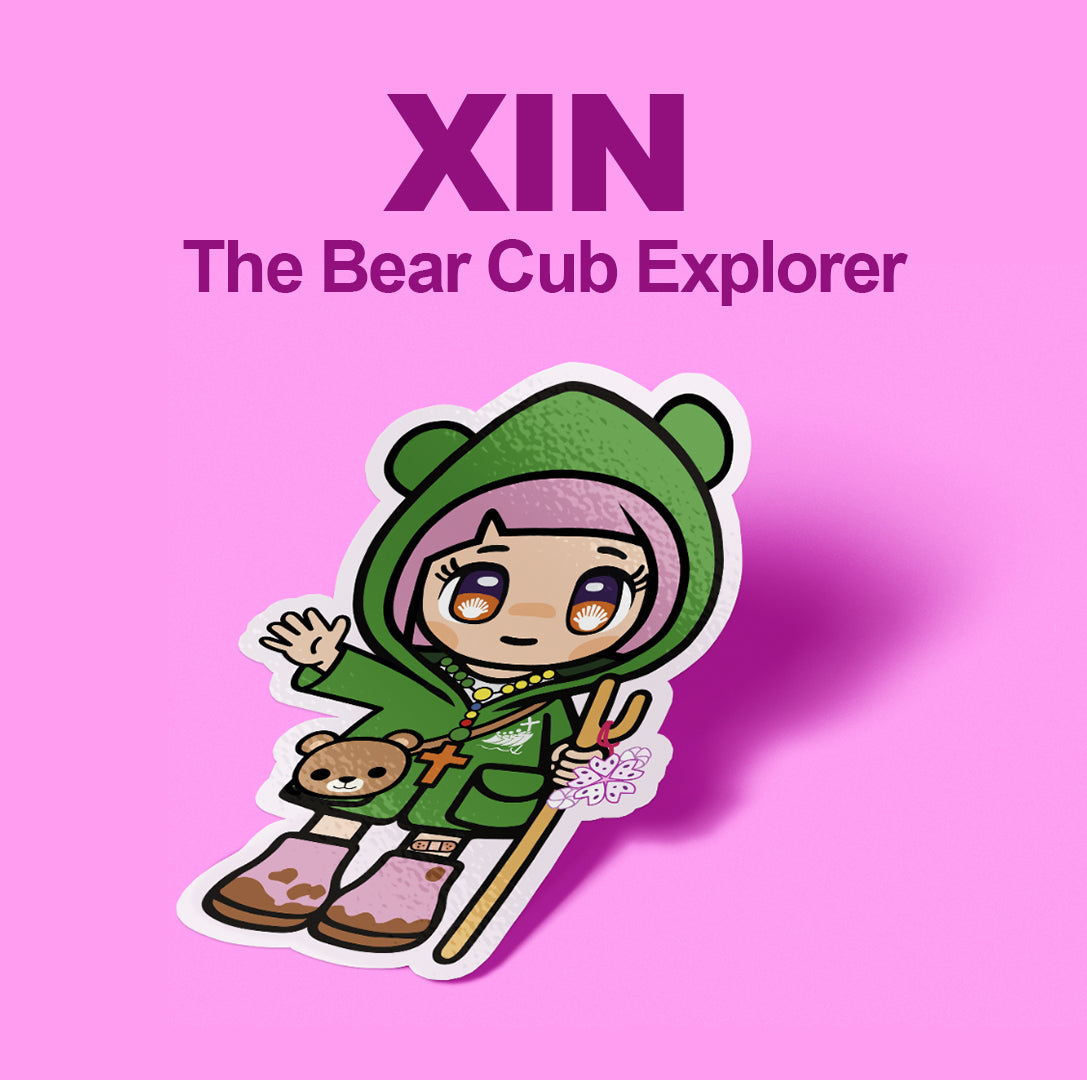 Xin the Bear Cub Explorer - Kawaii Die-Cut Sticker